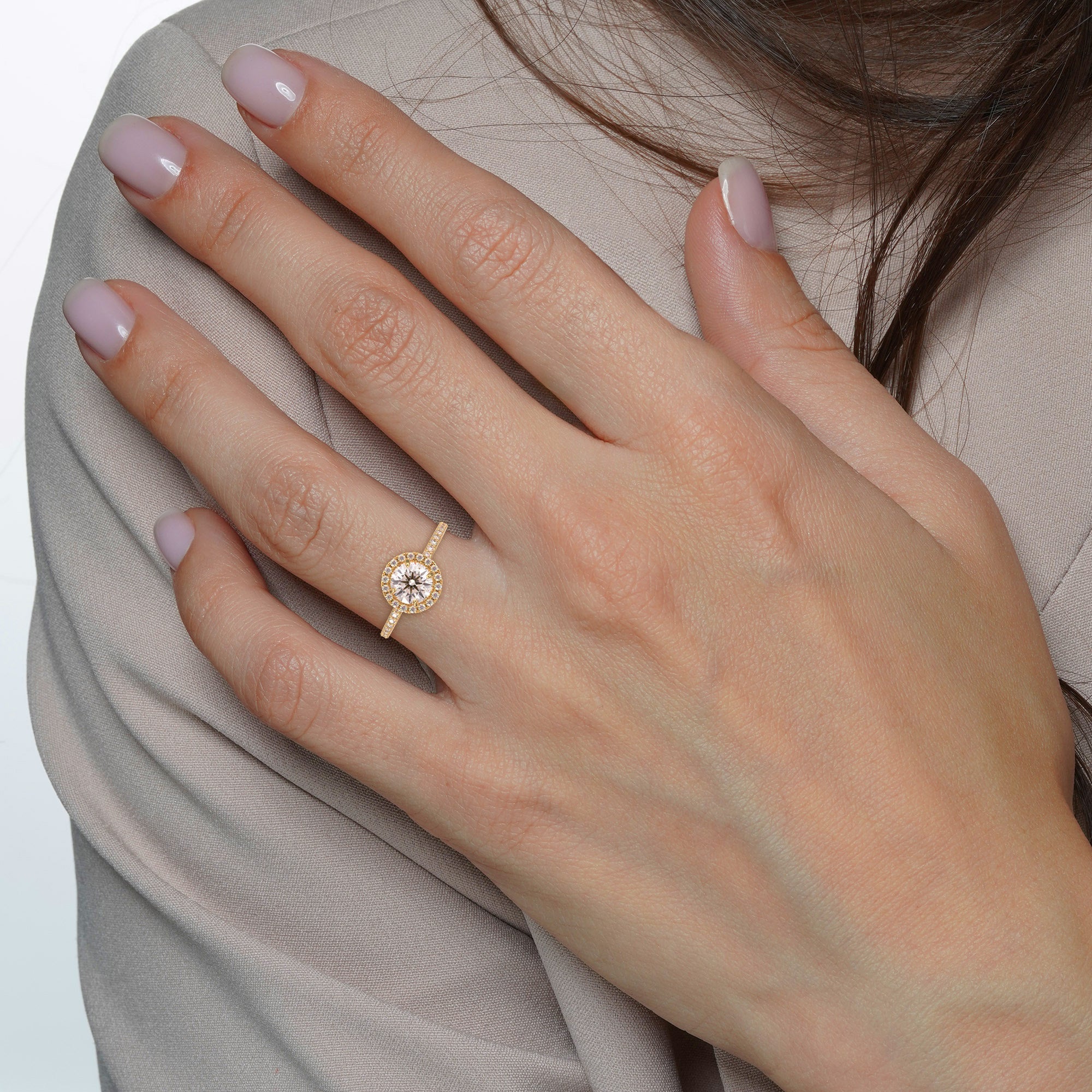 Valentina Round Lab Grown Diamond Halo Engagement Ring IGI Certified-VIRABYANI